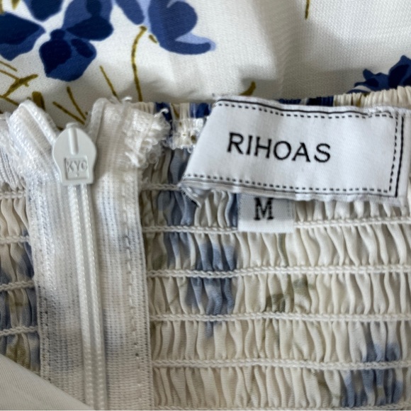 RIHOAS Floral Ruffle Flounce Trim Trumpet Mini Dress White Blue Medium Boho - Picture 9 of 14